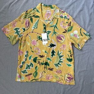 Zara Tropical Aloha Resortwear Button Up Shirt XL NWT